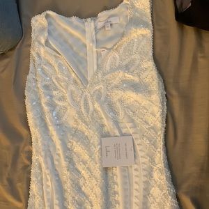 White beaded sleeveless mermaid maxi dress